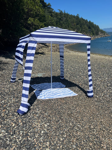 Beach Cabana | Sun Shade | Sun Tent | Beach Umbrella | Blue and White Stripes